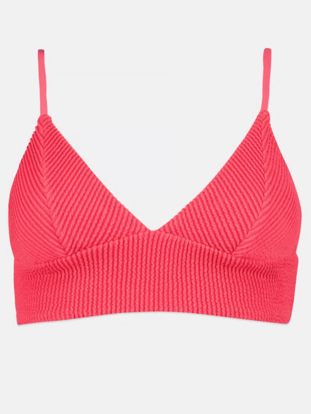 SO brand ribbed longline triangle bikini top in Coral Pink Size L Juniors